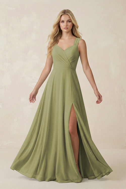 Sweetheart A - Line Chiffon Long Bridesmaid Dress in Moss Green - SHE IS ME Bridesmaid Dresses