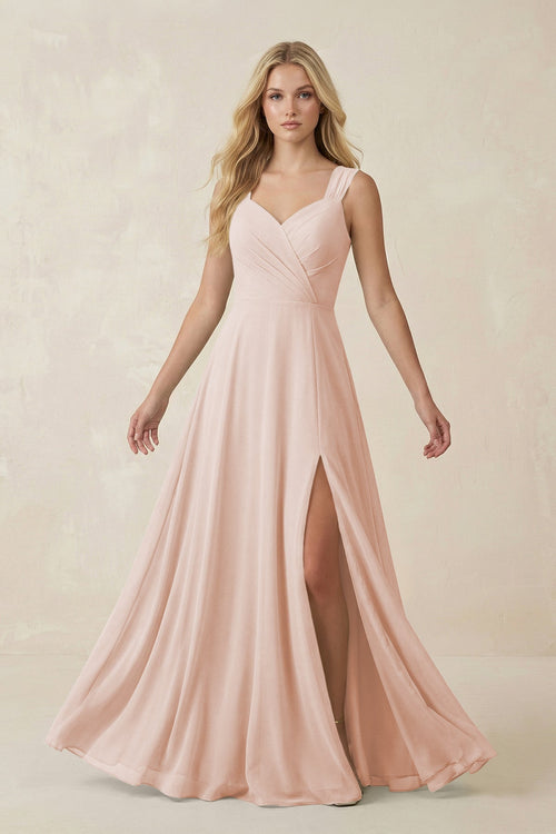 Sweetheart A - Line Chiffon Long Bridesmaid Dress in Pale Blush - SHE IS ME Bridesmaid Dresses