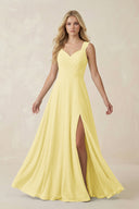 Sweetheart A - Line Chiffon Long Bridesmaid Dress in Pastel Yellow - SHE IS ME Bridesmaid Dresses