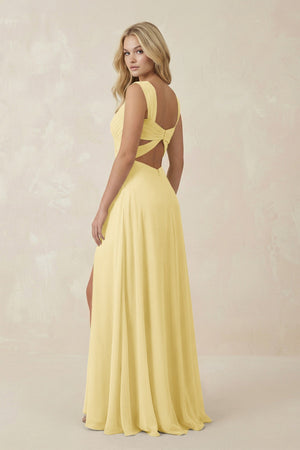 Sweetheart A - Line Chiffon Long Bridesmaid Dress in Pastel Yellow - SHE IS ME Bridesmaid Dresses