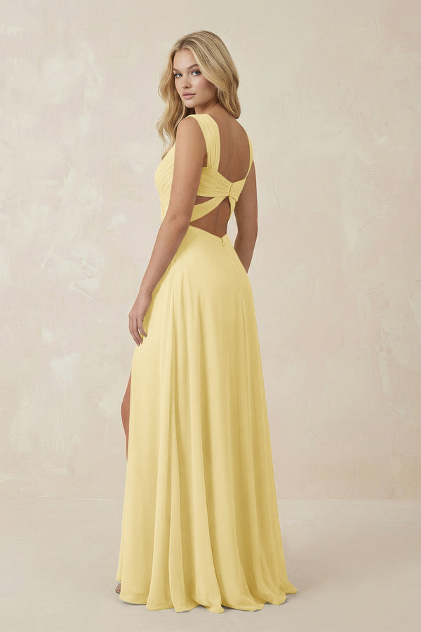 Sweetheart A - Line Chiffon Long Bridesmaid Dress in Pastel Yellow - SHE IS ME Bridesmaid Dresses