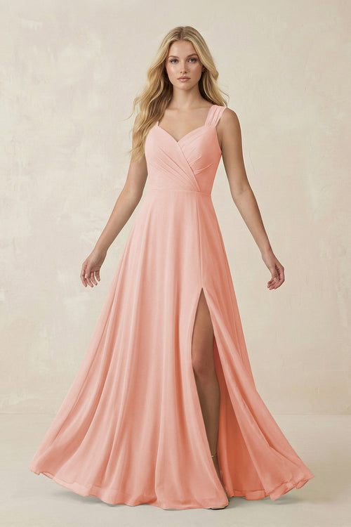 Sweetheart A - Line Chiffon Long Bridesmaid Dress in Rose Petal - SHE IS ME Bridesmaid Dresses