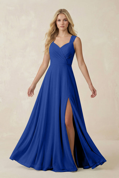 Sweetheart A - Line Chiffon Long Bridesmaid Dress in Royal Blue - SHE IS ME Bridesmaid Dresses