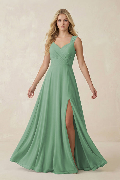 Sweetheart A - Line Chiffon Long Bridesmaid Dress in Sea Glass - SHE IS ME Bridesmaid Dresses