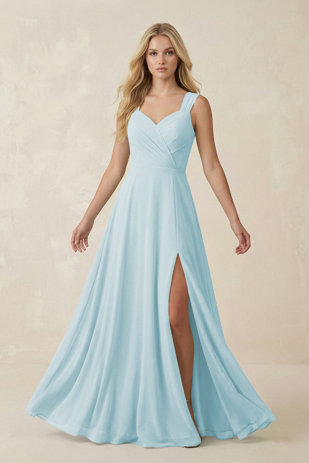 Sweetheart A - Line Chiffon Long Bridesmaid Dress in Sky Blue - SHE IS ME Bridesmaid Dresses