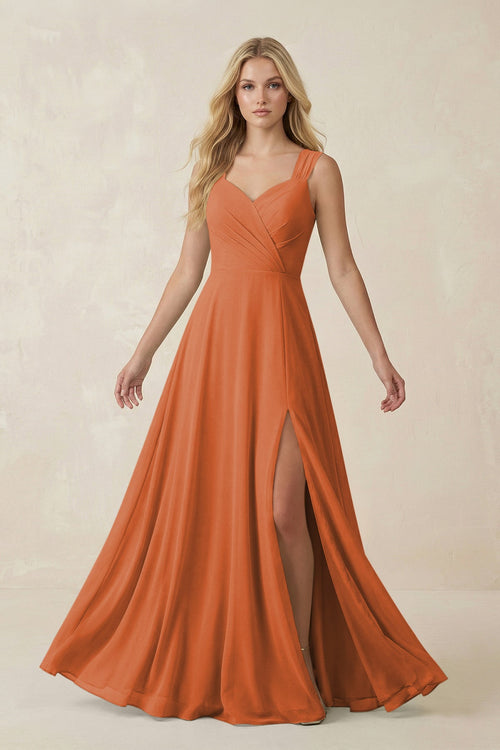 Sweetheart A - Line Chiffon Long Bridesmaid Dress in Terracotta - SHE IS ME Bridesmaid Dresses
