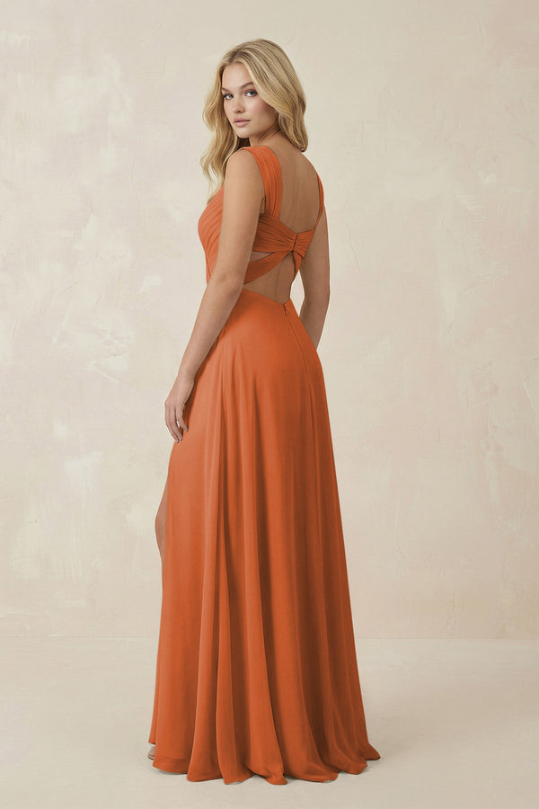 Sweetheart A - Line Chiffon Long Bridesmaid Dress in Terracotta - SHE IS ME Bridesmaid Dresses