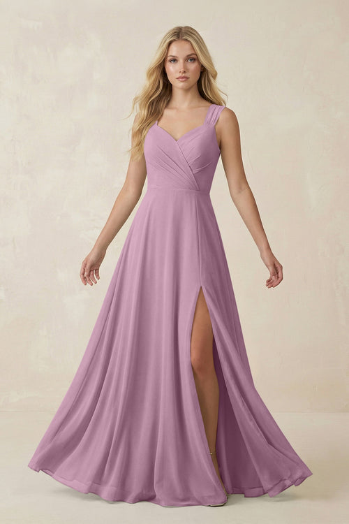 Sweetheart A - Line Chiffon Long Bridesmaid Dress in Wisteria - SHE IS ME Bridesmaid Dresses
