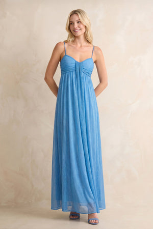 Sweetheart A - Line Chiffon Maxi Dress in Steel Blue - SHE IS ME Dresses