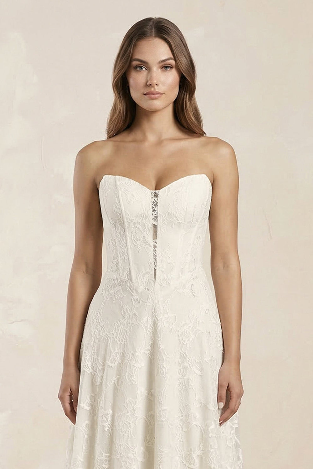 Sweetheart A - Line Corset Lace Wedding Dress in Ivory - SHE IS ME Wedding Dresses