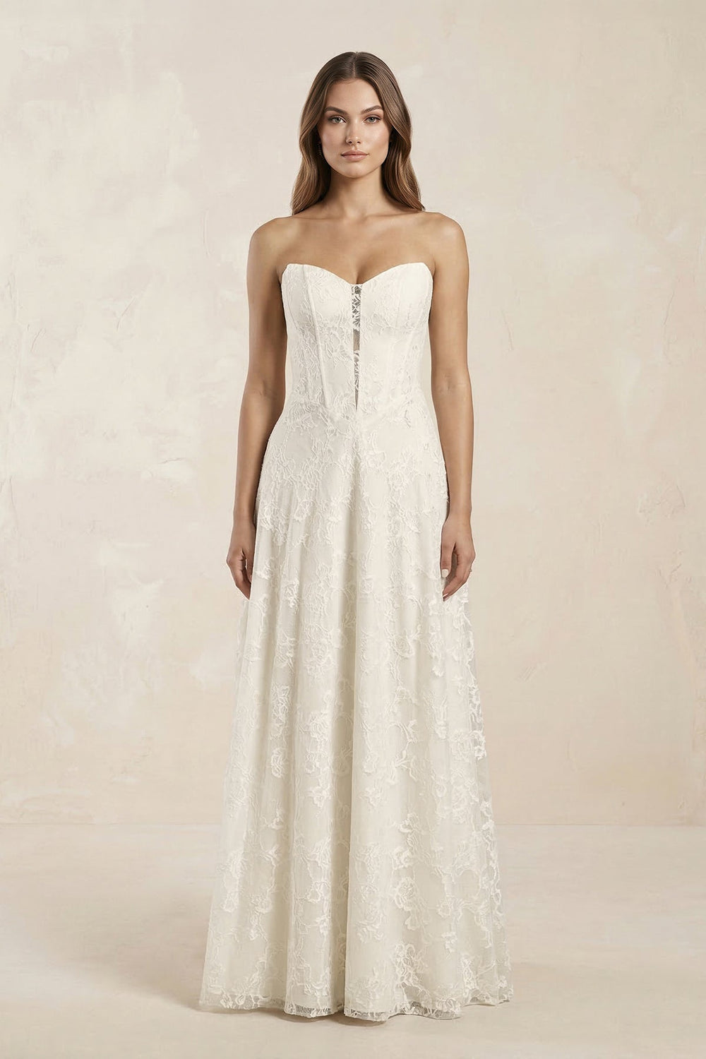 Sweetheart A - Line Corset Lace Wedding Dress in Ivory - SHE IS ME Wedding Dresses