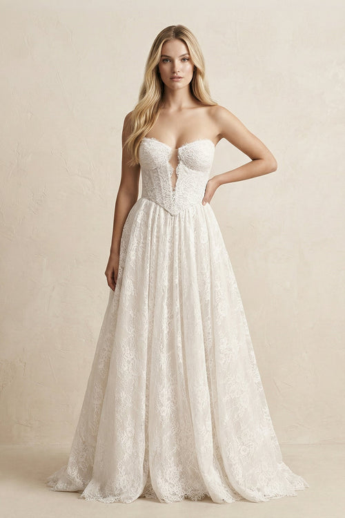 Sweetheart A - Line Lace Appliqued Wedding Dress in Ivory - SHE IS ME Wedding Dresses