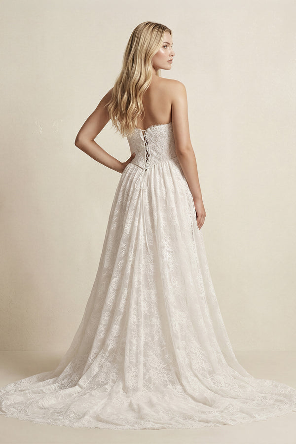 Sweetheart A - Line Lace Appliqued Wedding Dress in Ivory - SHE IS ME Wedding Dresses