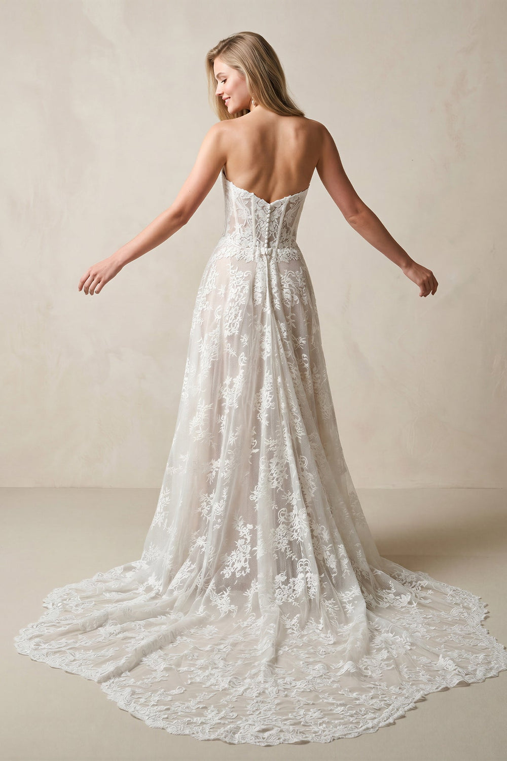 Sweetheart A - Line Lace Corset Appliqued Wedding Dress With Detachable Sleeves in Ivory - SHE IS ME Wedding Dresses
