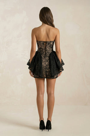 Sweetheart A - Line Lace Ruffled Mini Wedding Dress in Black - SHE IS ME Wedding Dresses