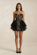 Sweetheart A - Line Lace Ruffled Mini Wedding Dress in Black - SHE IS ME Wedding Dresses