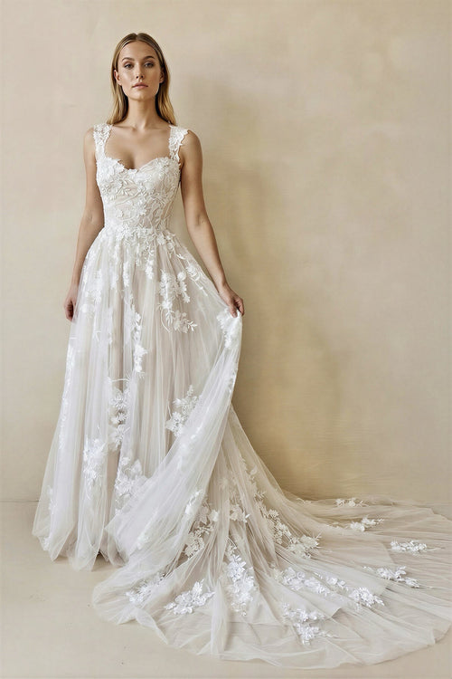Sweetheart A Line Lace Wedding Dress - SHE IS ME Wedding Dresses