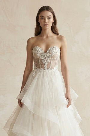 Sweetheart A - Line Organza Corset Wedding Dress in Ivory - SHE IS ME Wedding Dresses