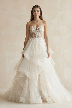 Sweetheart A - Line Organza Corset Wedding Dress in Ivory - SHE IS ME Wedding Dresses