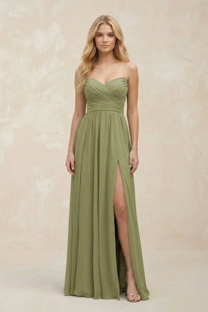 Sweetheart A - Line Pleated Chiffon Bridesmaid Dress in Moss Green - SHE IS ME Bridesmaid Dresses
