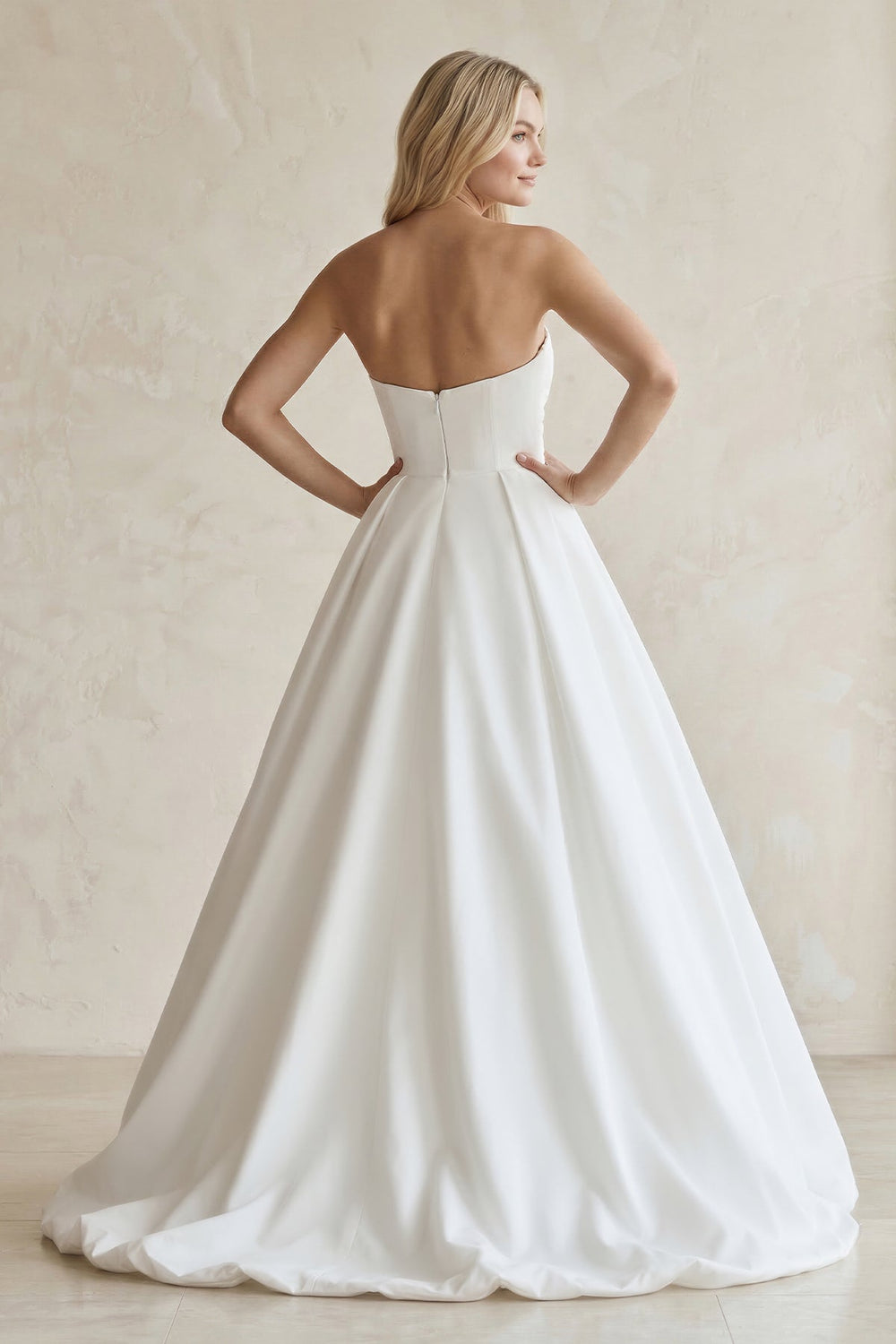 Sweetheart A - Line Ruched Satin Wedding Dress in White - SHE IS ME Wedding Dresses