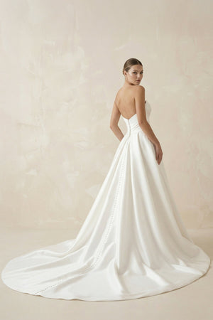 Sweetheart A - Line Ruched Satin Wedding Dress in White - SHE IS ME Wedding Dresses