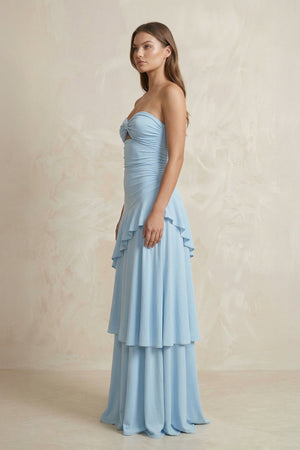 Sweetheart A - Line Ruffled Chiffon A - Line Long Prom Dress in Sky Blue - SHE IS ME Prom Dresses