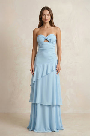 Sweetheart A - Line Ruffled Chiffon A - Line Long Prom Dress in Sky Blue - SHE IS ME Prom Dresses