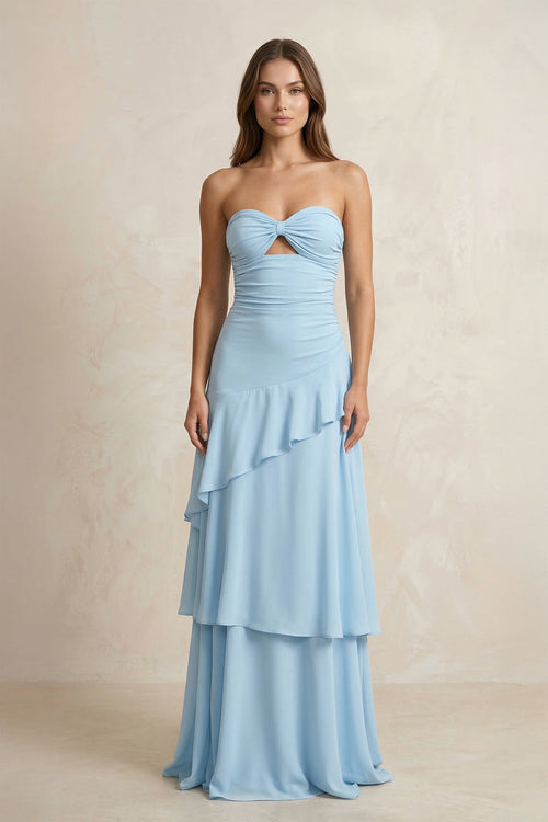 Sweetheart A - Line Ruffled Chiffon A - Line Long Prom Dress in Sky Blue - SHE IS ME Prom Dresses