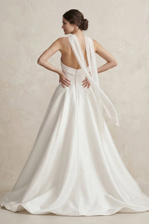 Sweetheart A - Line Satin Ball Gown Wedding Dress in White - SHE IS ME Wedding Dresses