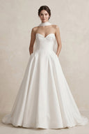 Sweetheart A - Line Satin Ball Gown Wedding Dress in White - SHE IS ME Wedding Dresses
