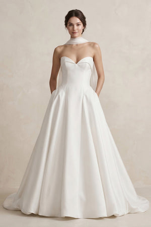 Sweetheart A - Line Satin Ball Gown Wedding Dress in White - SHE IS ME Wedding Dresses