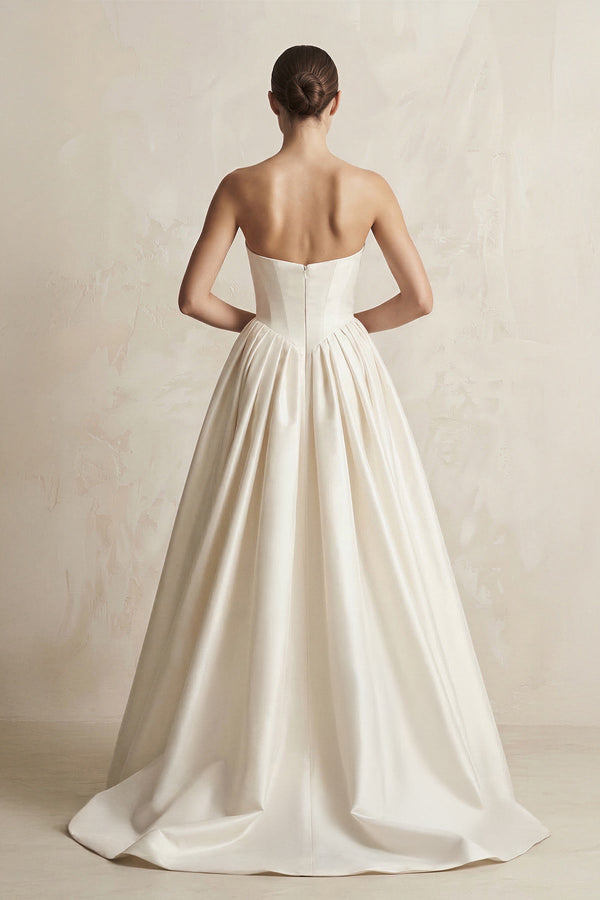 Sweetheart A - Line Satin Corset Wedding Dress in Ivory - SHE IS ME Wedding Dresses