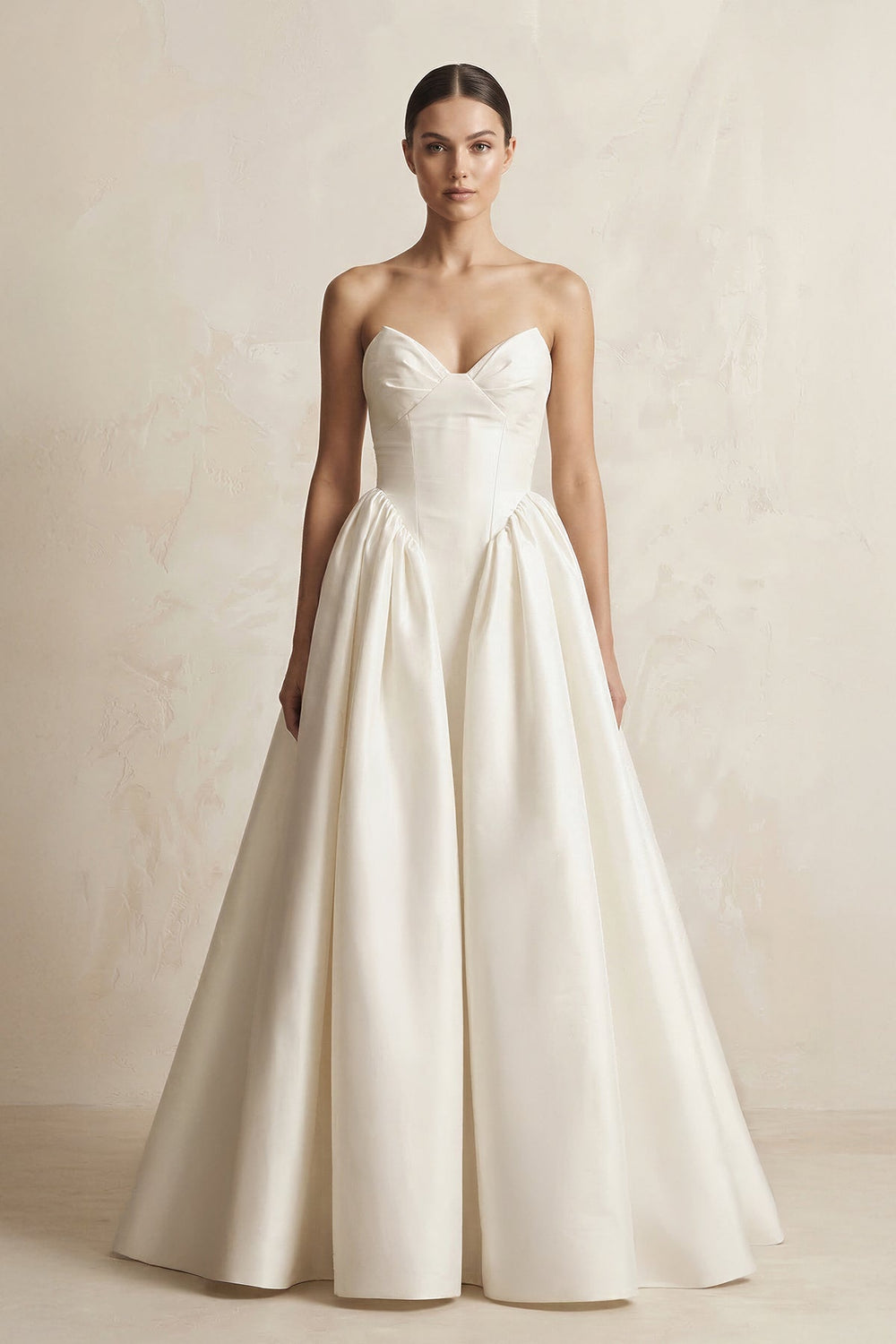 Sweetheart A - Line Satin Corset Wedding Dress in Ivory - SHE IS ME Wedding Dresses