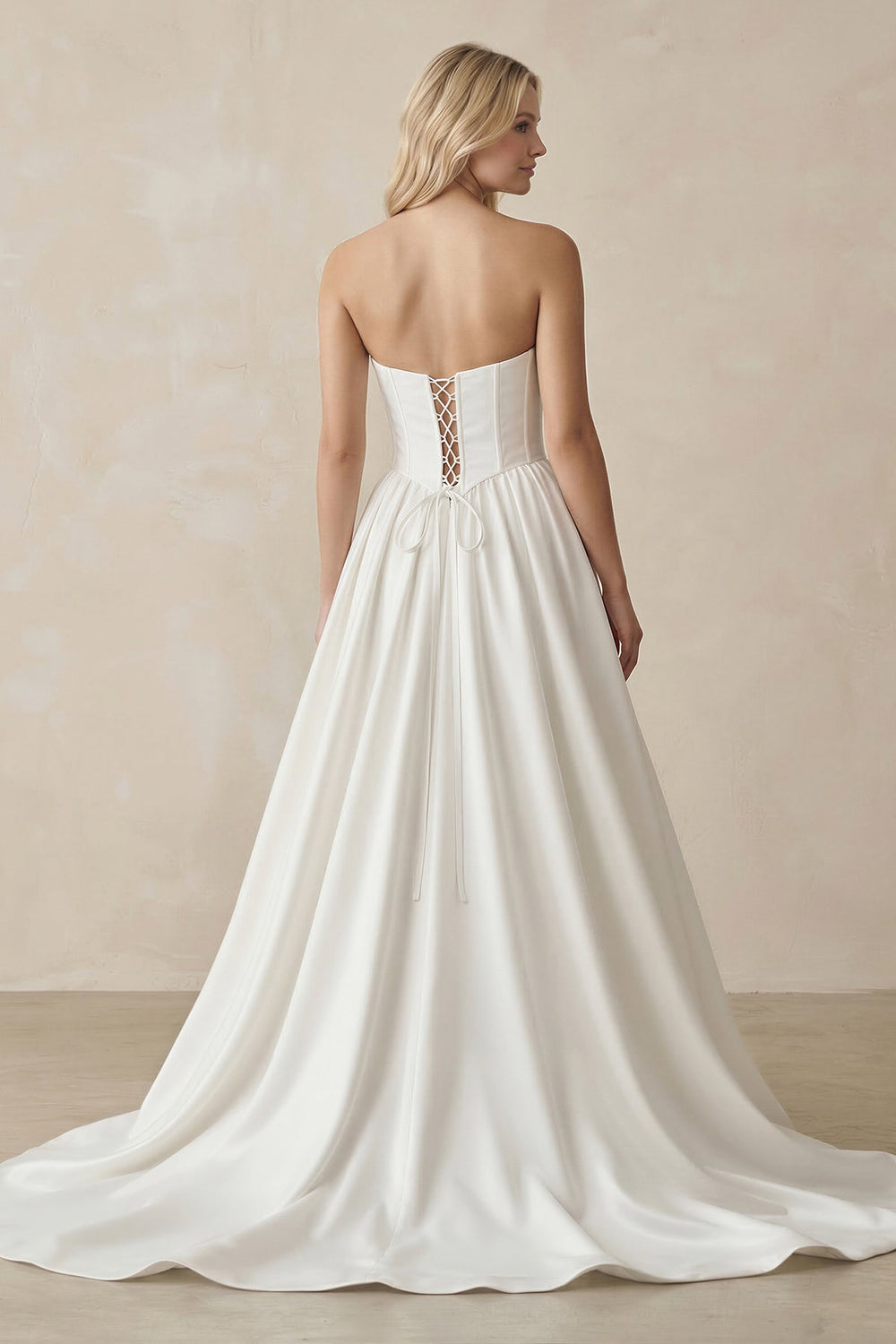 Sweetheart A - Line Satin Corset Wedding Dress in White - SHE IS ME Wedding Dresses