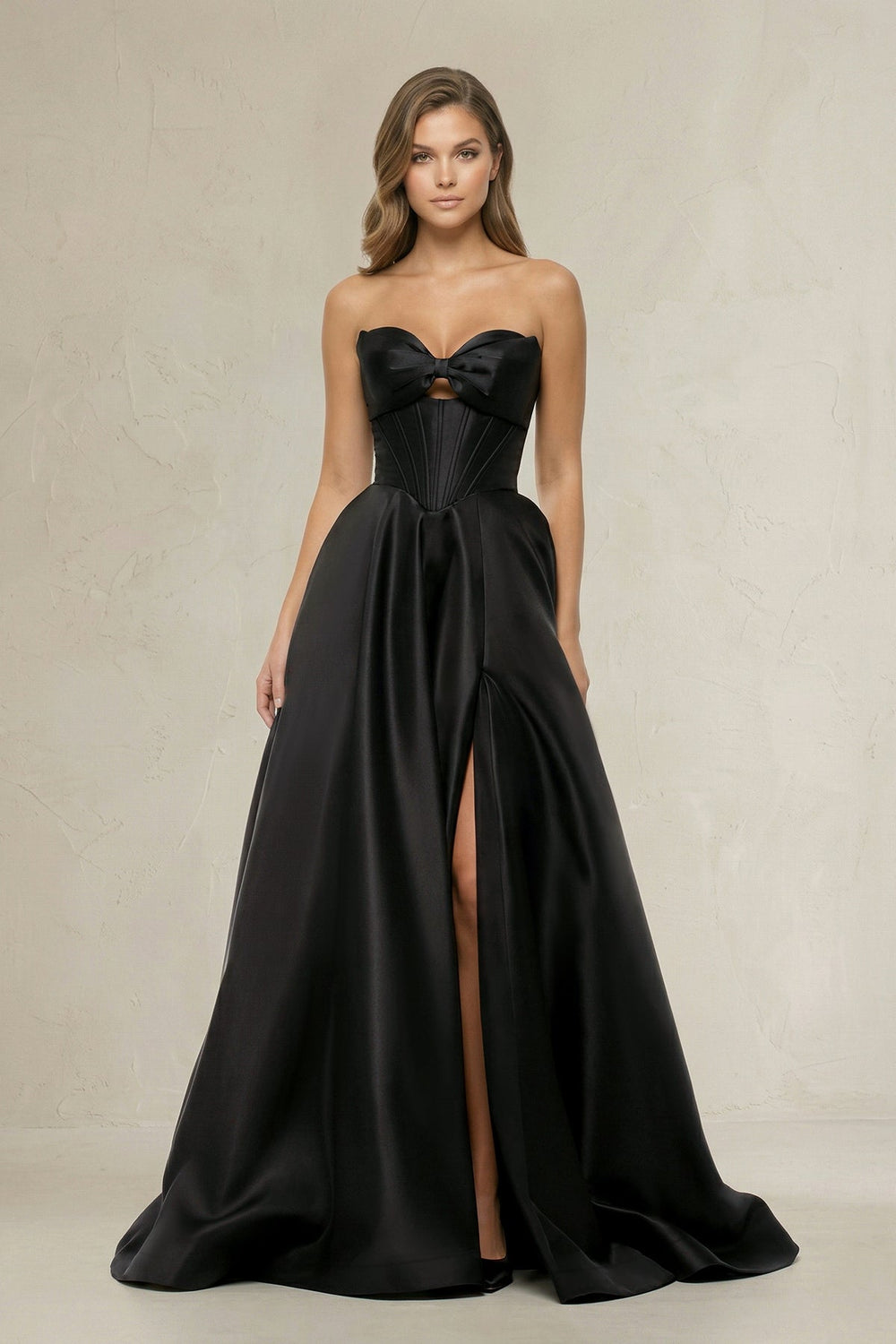 Sweetheart A - Line Satin Corset Wedding Dress with Bow in Black - SHE IS ME Wedding Dresses