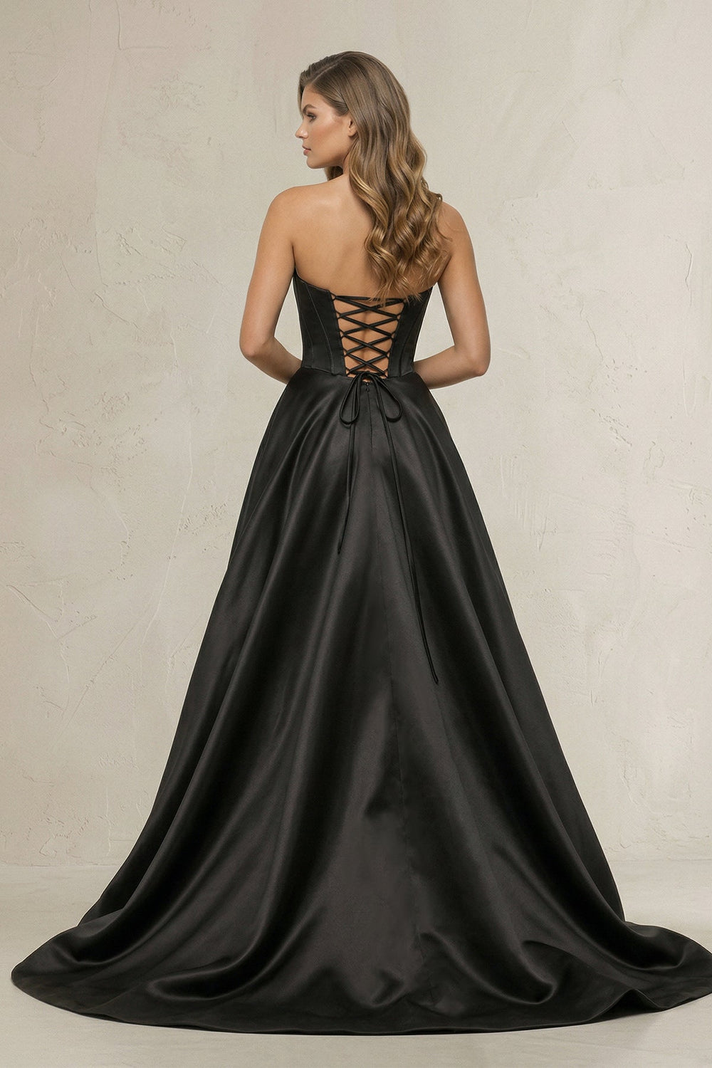 Sweetheart A - Line Satin Corset Wedding Dress with Bow in Black - SHE IS ME Wedding Dresses