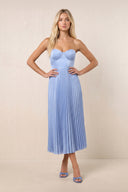 Sweetheart A-Line Satin Pleated Midi Dress in Sky Blue– SHE IS ME Dresses