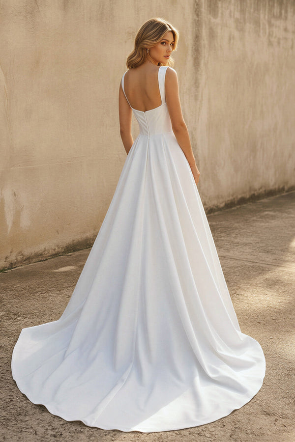 Sweetheart A Line Satin Wedding Dress in White - SHE IS ME Wedding Dresses