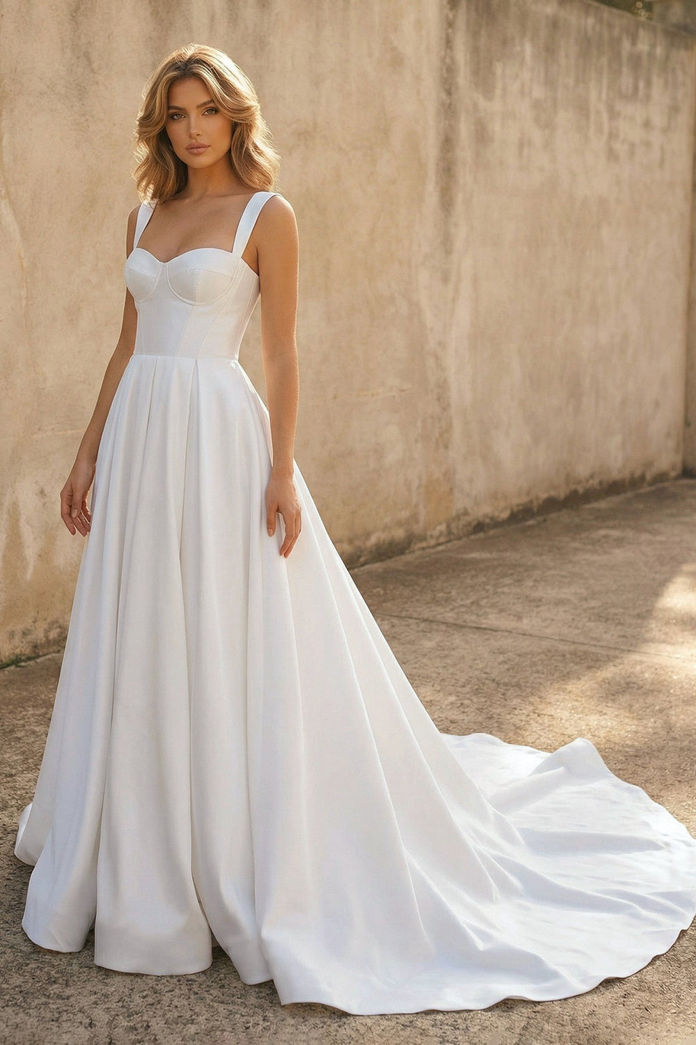 Sweetheart A Line Satin Wedding Dress in White - SHE IS ME Wedding Dresses