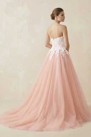 Sweetheart A - Line Tulle Appliqued Wedding Dress in Pink - SHE IS ME Wedding Dresses