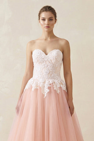 Sweetheart A - Line Tulle Appliqued Wedding Dress in Pink - SHE IS ME Wedding Dresses