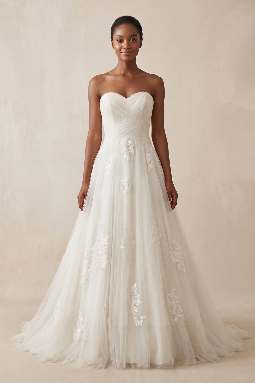 Sweetheart A - Line Tulle Corset Wedding Dress With Appliques in Ivory - SHE IS ME Wedding Dresses