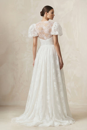 Sweetheart A - Line Tulle Puff Sleeve Wedding Dress in Ivory - SHE IS ME Wedding Dresses
