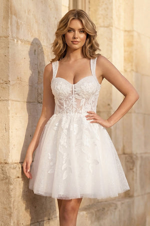 Sweetheart A Line Tulle Wedding Dress With Appliques - SHE IS ME Wedding Dresses
