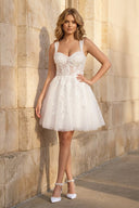 Sweetheart A Line Tulle Wedding Dress With Appliques - SHE IS ME Wedding Dresses