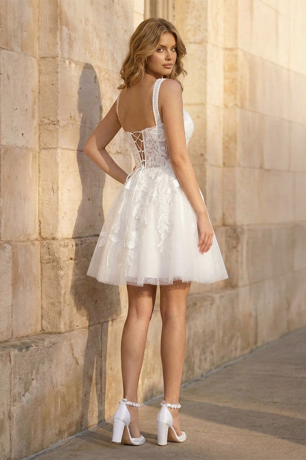 Sweetheart A Line Tulle Wedding Dress With Appliques - SHE IS ME Wedding Dresses