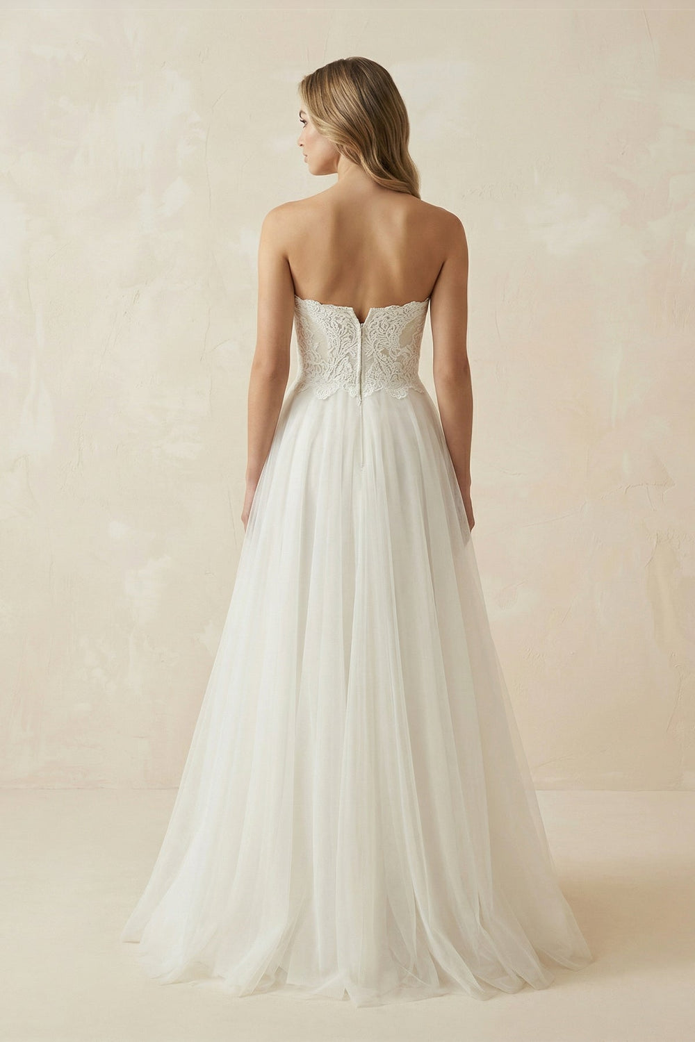 Sweetheart A Line Tulle Wedding Dress With Appliques in White and Nude - SHE IS ME Wedding Dresses