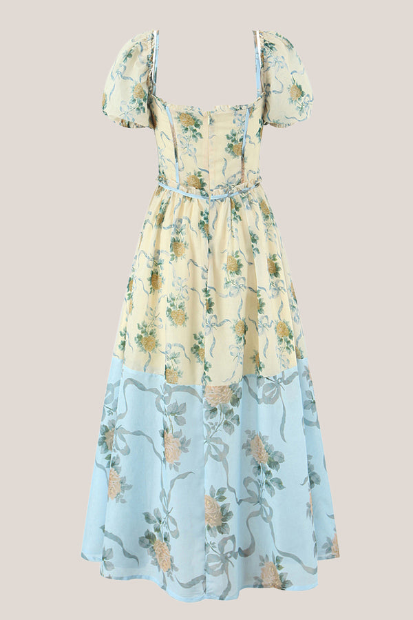 Sweetheart A-Line Vintage Rose Printed Cotton Mini Dress in Yellow– SHE IS ME Dresses