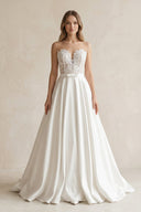 Sweetheart Appliqued Satin Ball Gown Wedding Dress in White - SHE IS ME Wedding Dresses